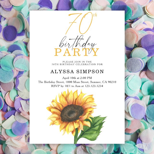 Elegant Sunflower 70th Birthday Invitation (Creator Uploaded)