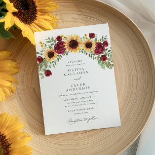 Elegant Sunflower and Burgundy Floral Wedding Invitation