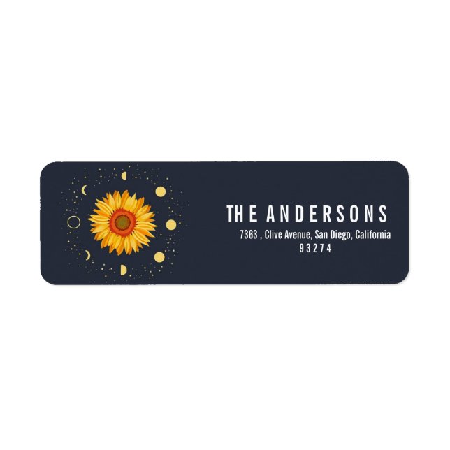 Elegant sunflower and moon return address label (Front)