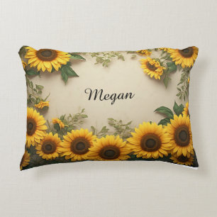 Elegant Sunflower Arrangement Illustration Decorative Cushion
