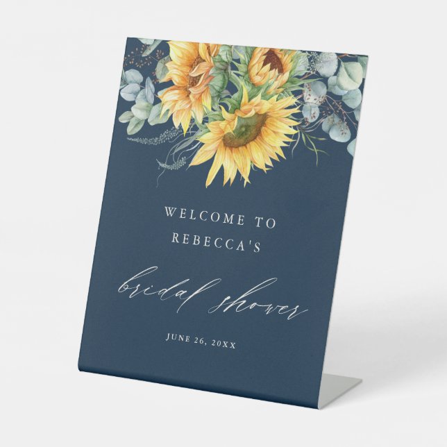 Elegant Sunflower Bridal Shower Welcome Pedestal Sign (Front)