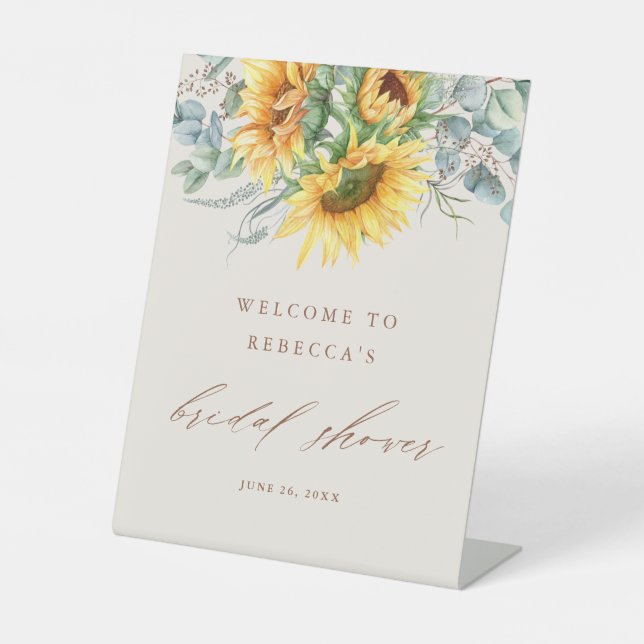 Elegant Sunflower Bridal Shower Welcome Pedestal Sign (Front)