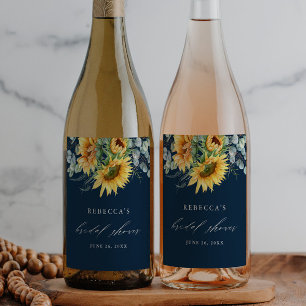 Elegant Sunflower Bridal Shower Wine Label