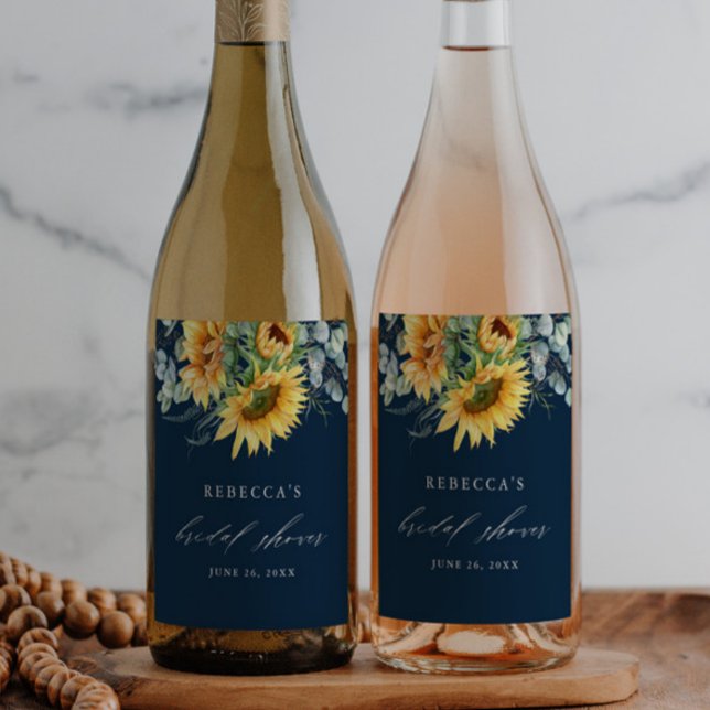 Elegant Sunflower Bridal Shower  Wine Label (Rustic sunflower elegant bridal shower wine label.)