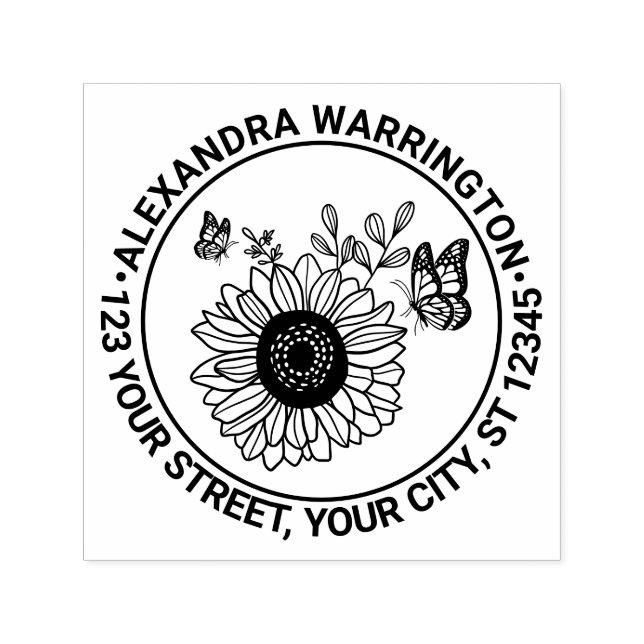 Elegant Sunflower Butterflies Name Return Address Self-inking Stamp (Design)