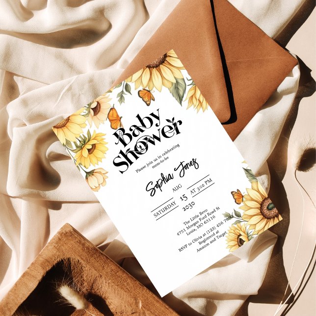 Elegant Sunflower & Butterfly Baby Shower Invitation (Creator Uploaded)
