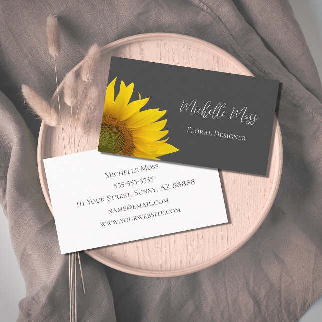 Elegant Sunflower Classic Grey Floral Designer  Business Card (Creator Uploaded)