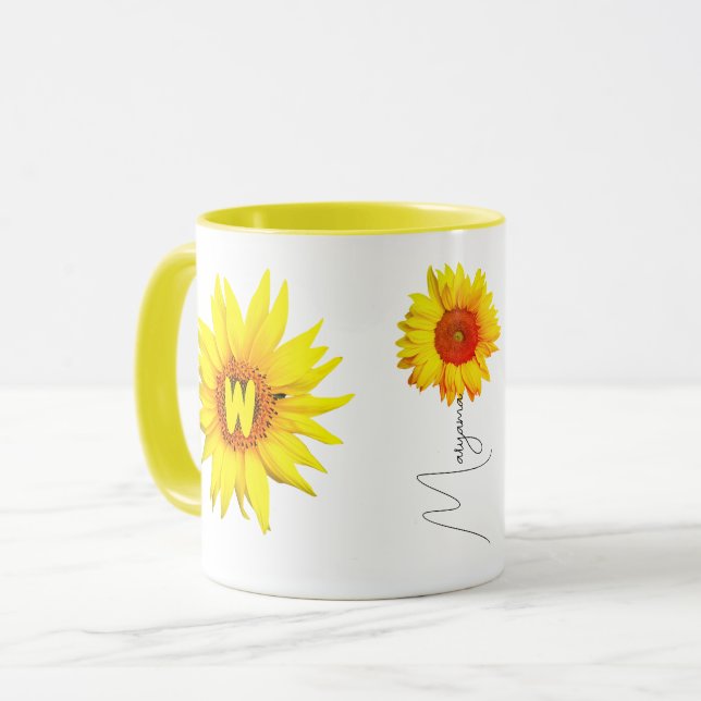 Elegant Sunflower Coffee Mug (Name & Monogram) (Front Left)