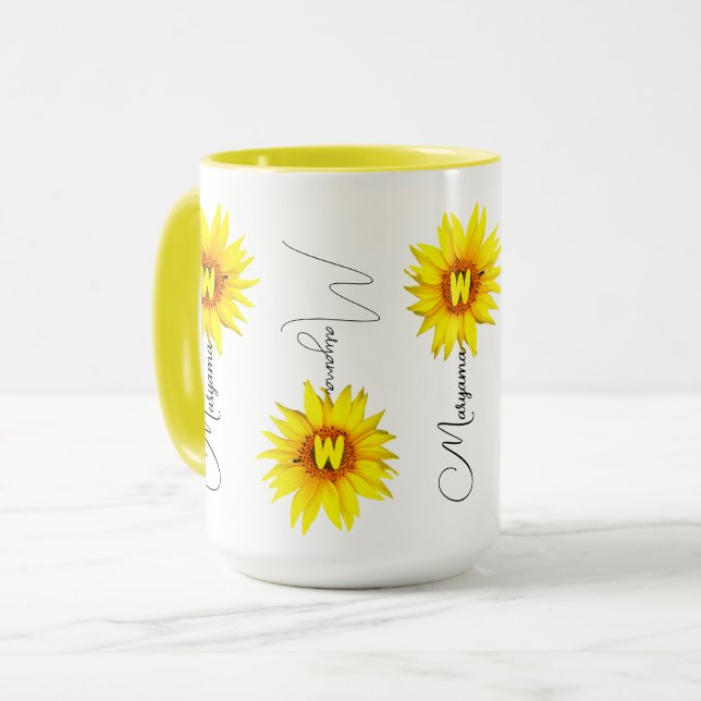 Elegant Sunflower Coffee Mug with Custom Name (Front Left)