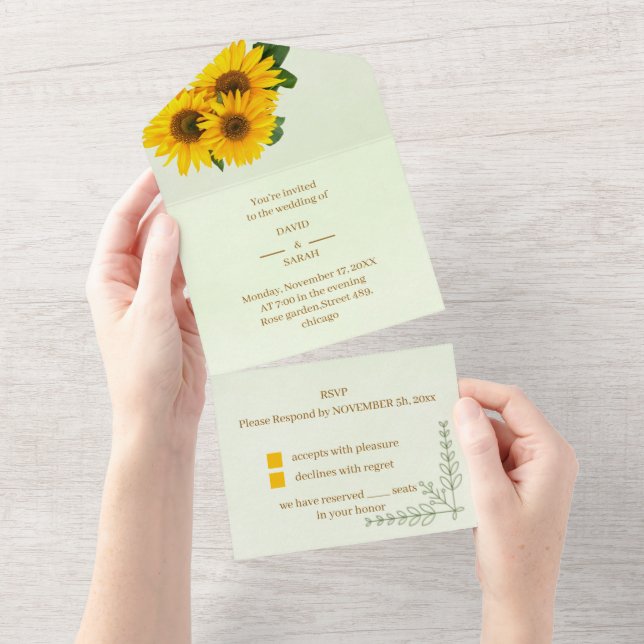 Elegant Sunflower Customised Wedding All In One Invitation (Tearaway)