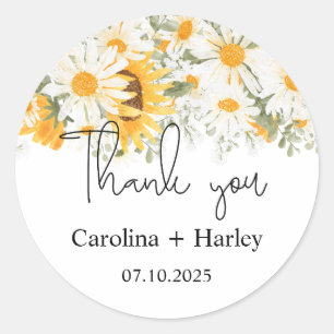 Elegant Sunflower Daisy Wedding Classic Round Sticker