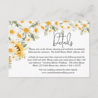 Elegant Sunflower Daisy Wedding Details Enclosure Card