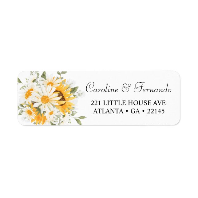 Elegant Sunflower Daisy Wedding Return Address  Label (Front)