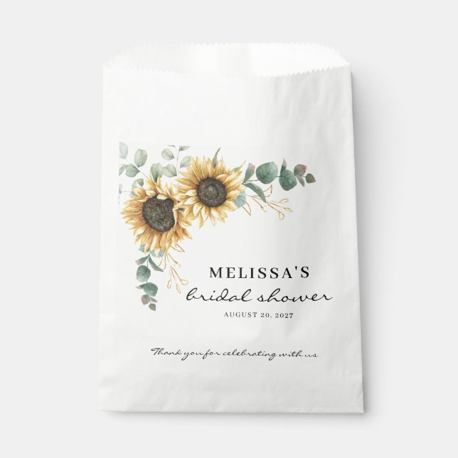 Elegant Sunflower Eucalyptus Floral Bridal Favour Bag (Front)