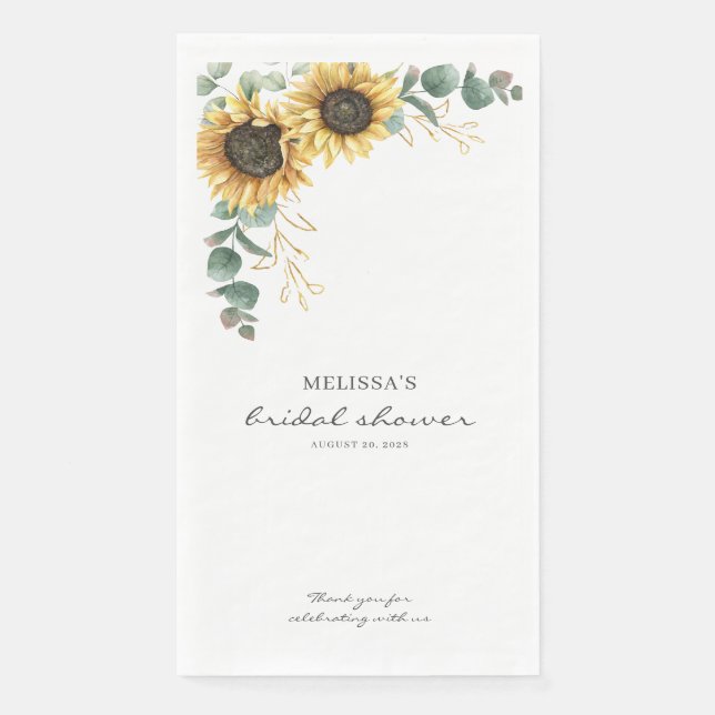 Elegant Sunflower Eucalyptus Floral Bridal Shower Napkin (Front)