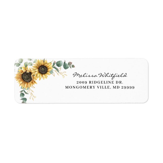 Elegant Sunflower Eucalyptus Floral Return Address Label (Front)