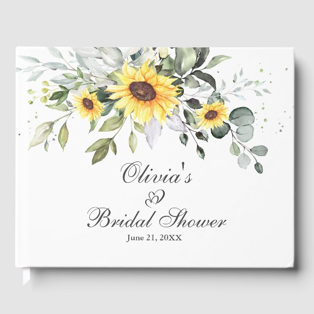 Elegant Sunflower Eucalyptus Foliage Bridal Shower Guest Book (Front)