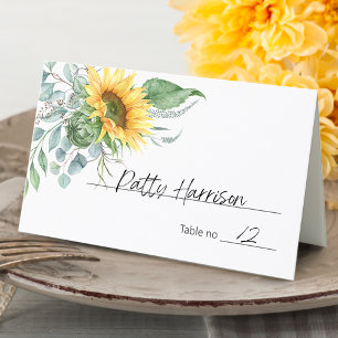 Elegant Sunflower Eucalyptus Greenery Place Card