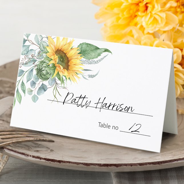 Elegant Sunflower Eucalyptus Greenery Place Card (Elegant Sunflower Eucalyptus Greenery Place Card)