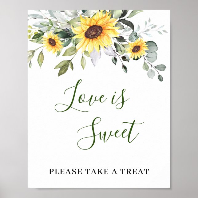 Elegant Sunflower Eucalyptus Love is Sweet Wedding Poster (Front)