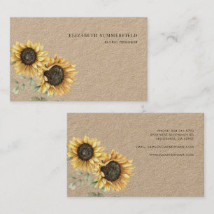 Elegant Sunflower Eucalyptus Professional Florist Business Card