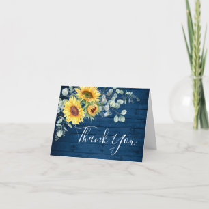 Elegant Sunflower Eucalyptus Rustic Blue Wood  Tha Thank You Card