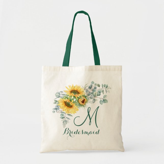 Elegant Sunflower Eucalyptus Rustic Bridesmaid Tote Bag (Front)
