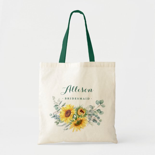 Elegant Sunflower Eucalyptus Rustic Bridesmaid Tote Bag (Front)