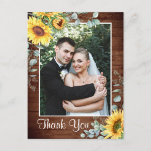Elegant Sunflower Eucalyptus Rustic Thank You  Pos Postcard