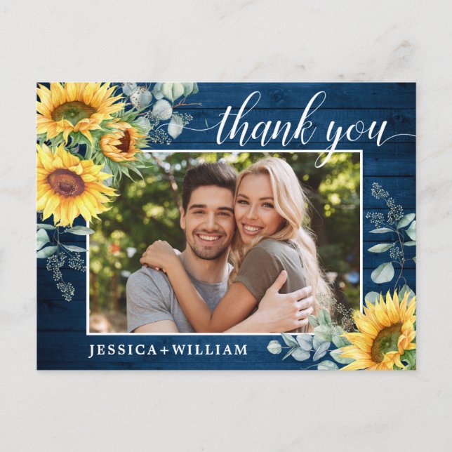 Elegant Sunflower Eucalyptus Rustic Thank You  Postcard (Front)