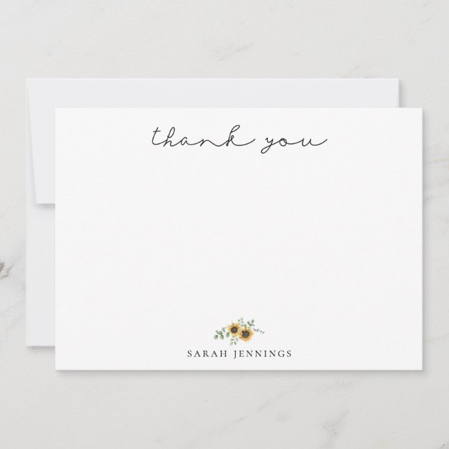 Elegant Sunflower Eucalyptus Thank You Card (Front)