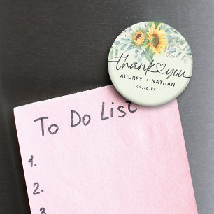 Elegant Sunflower Eucalyptus Thank You Wedding Magnet