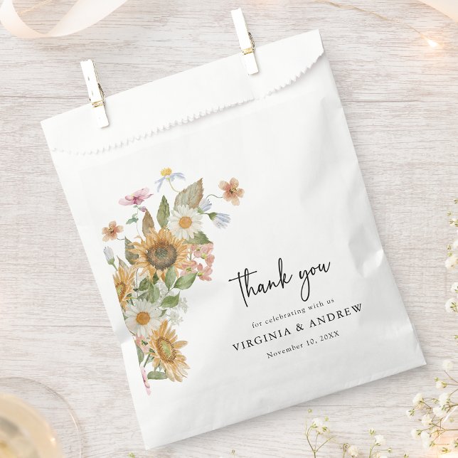 Elegant Sunflower Favour Bag (Elegant Sunflower Wildflower Thank You Favor Bag by Painted Paperie
)