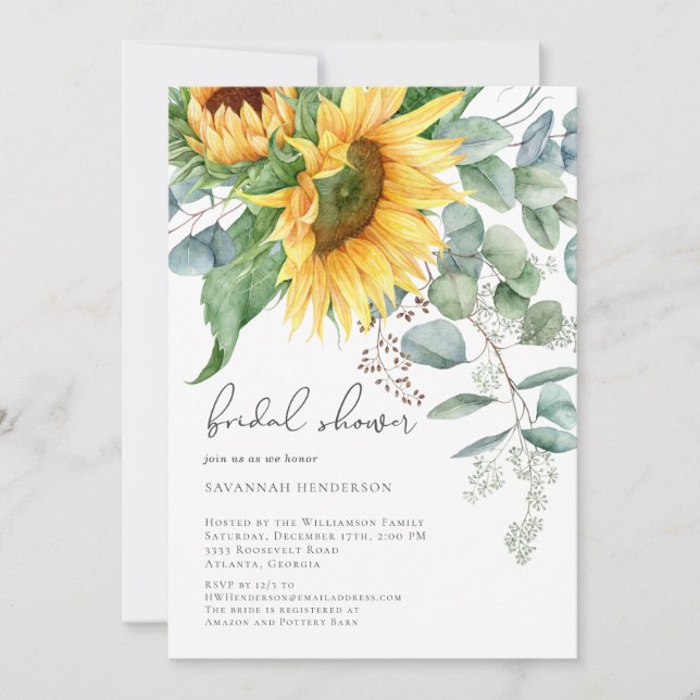 Elegant Sunflower Floral Bridal Shower Invitation (Front)