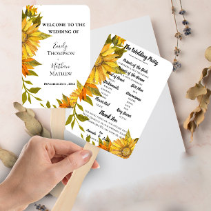 Elegant Sunflower Floral Wedding Program Hand Fan