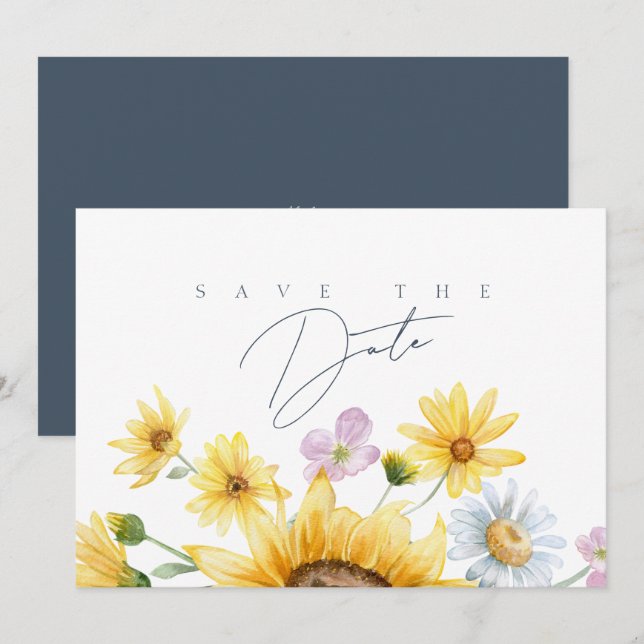 Elegant Sunflower Floral Wedding Save the Date (Front/Back)