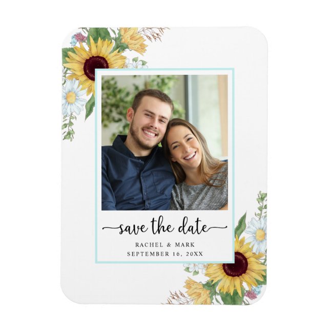 Elegant Sunflower Floral Wedding Save The Date Magnet (Vertical)