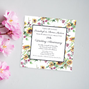 Elegant Sunflower Florals Wedding Anniversary Invitation