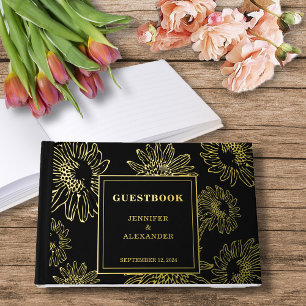 Elegant sunflower gold Foil wedding Guestbook