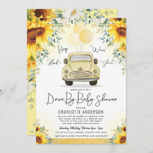Elegant Sunflower Greenery Drive By Baby Shower Invitation