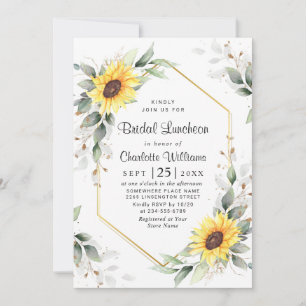 Elegant Sunflower Greenery Floral Bridal Luncheon Invitation