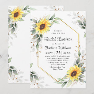 Elegant Sunflower Greenery Floral Bridal Luncheon Invitation