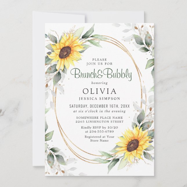 Elegant Sunflower Greenery Floral Bridal Shower Invitation (Front)
