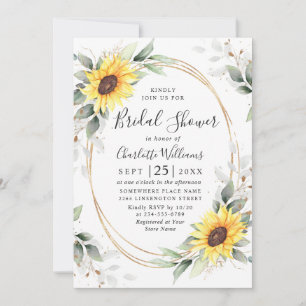 Elegant Sunflower Greenery Floral Bridal Shower Invitation