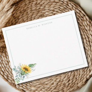 Elegant Sunflower Greenery Personalised Stationery Card