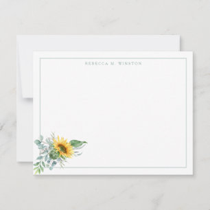 Elegant Sunflower Greenery Personalized Stationery Card