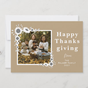 Elegant Sunflower Happy Thanksgiving Single Photo Holiday Card