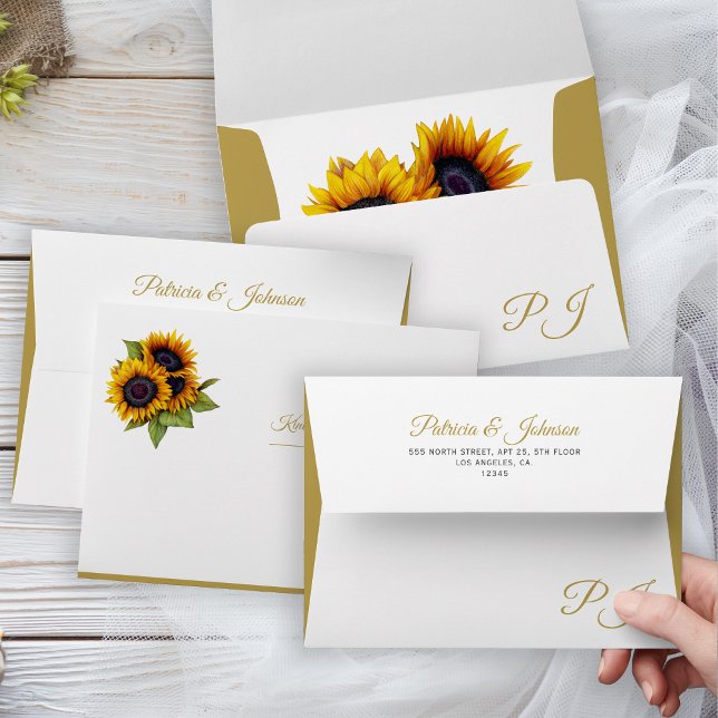 Elegant sunflower modern rustic wedding envelope (Creator Uploaded)