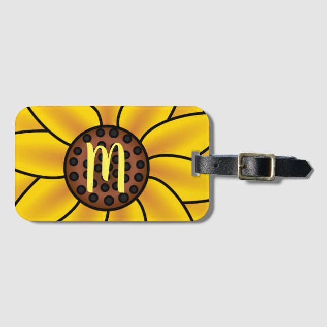 Elegant Sunflower Monogram Luggage Tag (Front Horizontal)