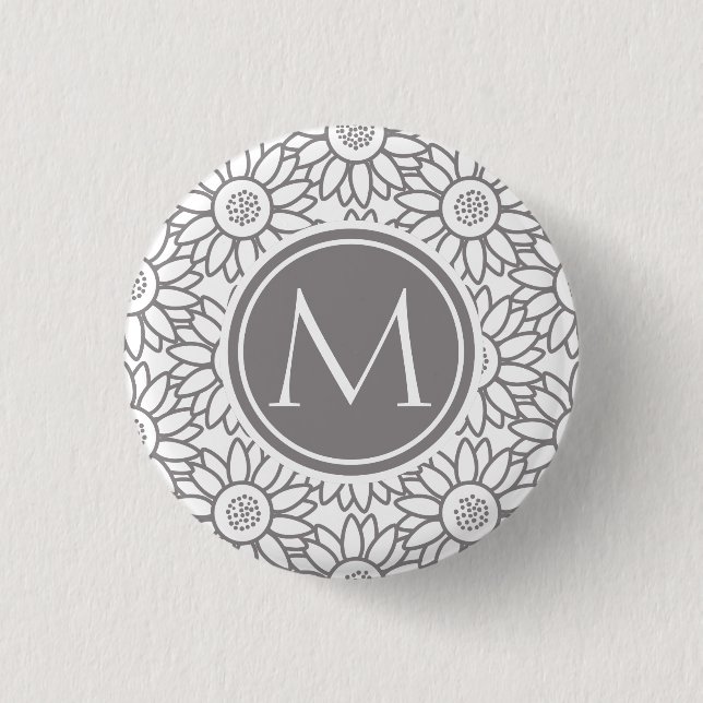 Elegant Sunflower Pattern Monogrammed 3 Cm Round Badge (Front)